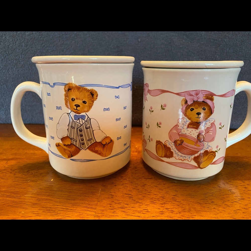 Mama & Papa Teddy Bear coffee mug & lid set